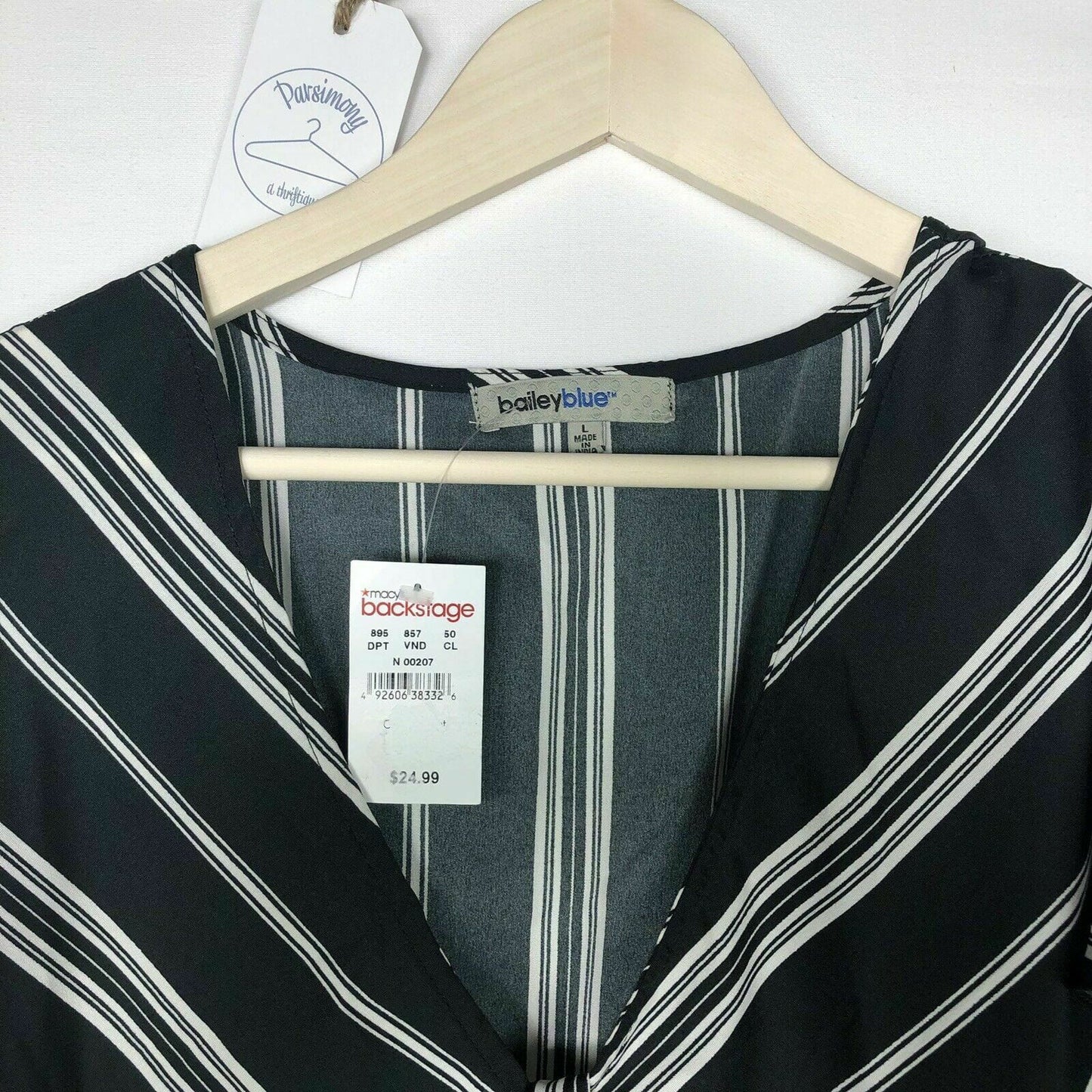 Bailey Blue Womens Size L Black White Striped Tie-Front Ruffle Dress NWT - | Buy at Parsimony Shoppes