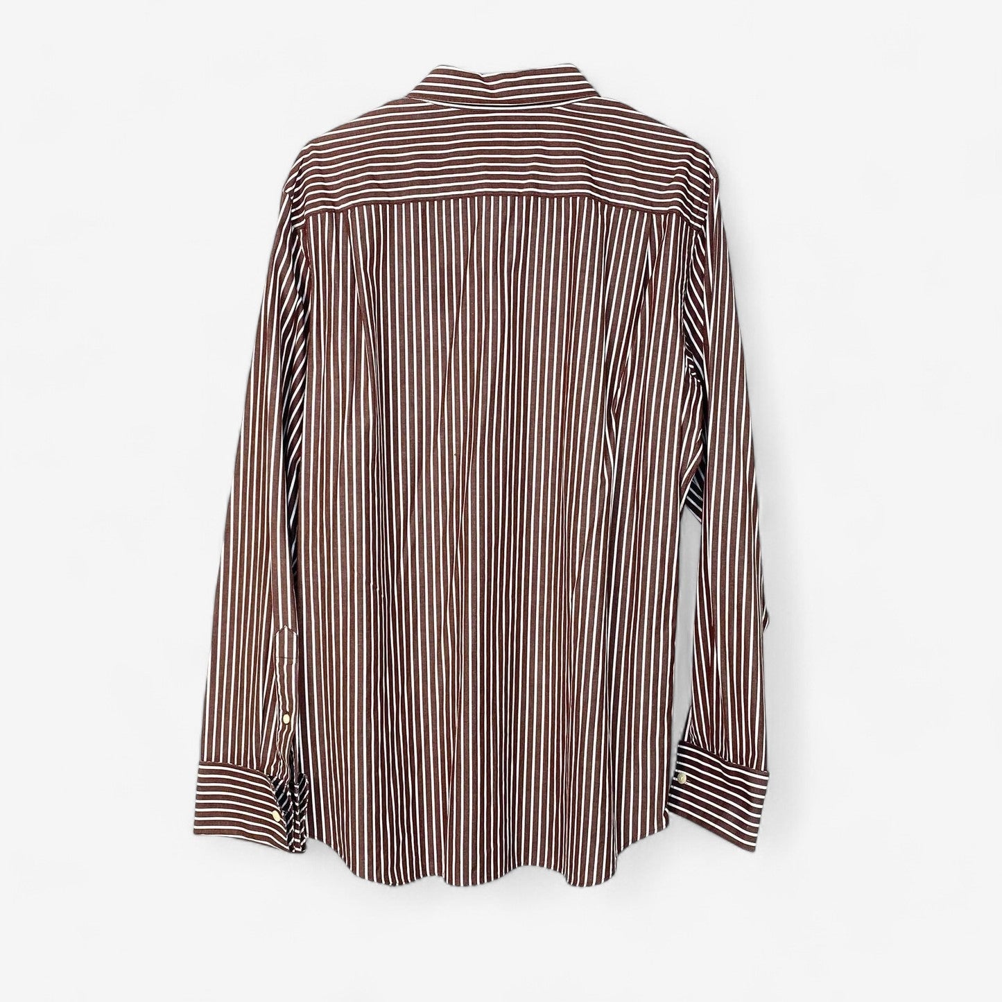 Banana Republic Men's Fitted Brown & White Striped French Cuff Dress Shirt - Size L
