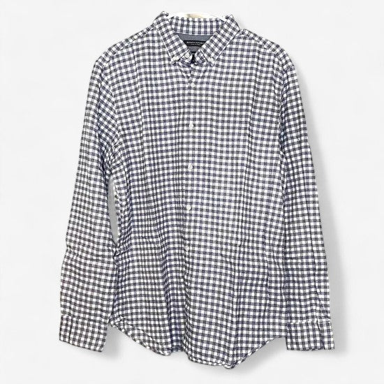 Banana Republic Men's Luxe Flannel Shirt - Gray and White Box Check, Camden Fit, Size L