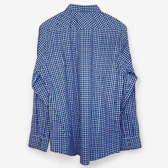 Banana Republic Men's Blue and Purple Box Check Long Sleeve Western Shirt - Size L