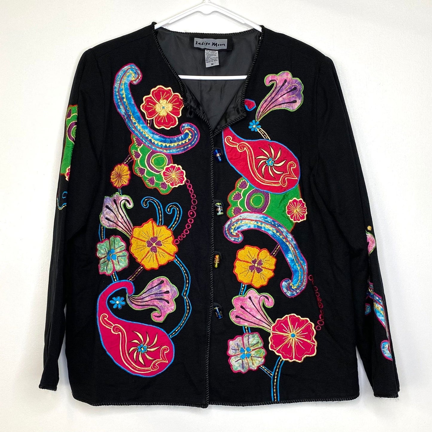 Beautiful Indigo Moon Womens Embroidered & Embellished Button-Up Jacket Size Medium Floral Multicolor - | Buy at Parsimony Shoppes