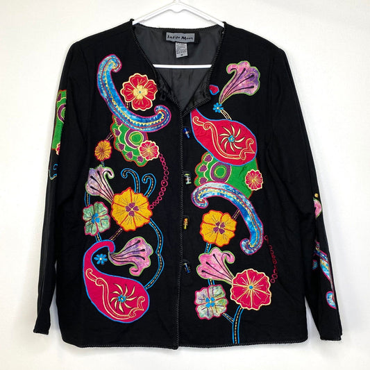 Beautiful Indigo Moon Womens Embroidered & Embellished Button-Up Jacket Size Medium Floral Multicolor -  | Buy at Parsimony Shoppes