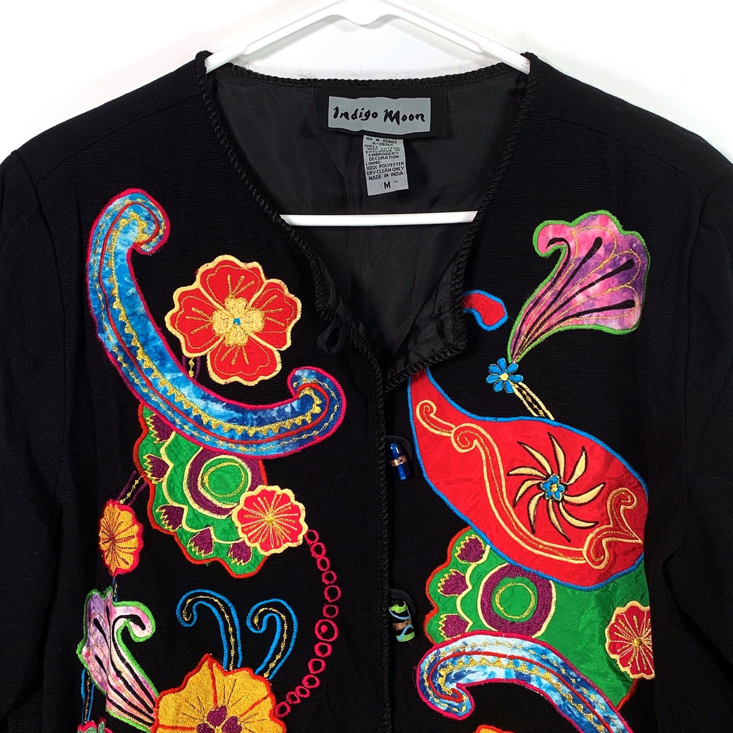 Beautiful Indigo Moon Womens Embroidered & Embellished Button-Up Jacket Size Medium Floral Multicolor - | Buy at Parsimony Shoppes