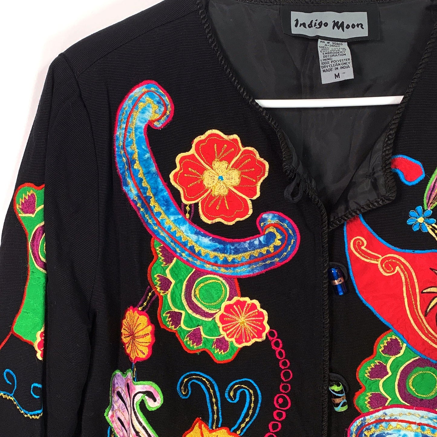Beautiful Indigo Moon Womens Embroidered & Embellished Button-Up Jacket Size Medium Floral Multicolor - | Buy at Parsimony Shoppes