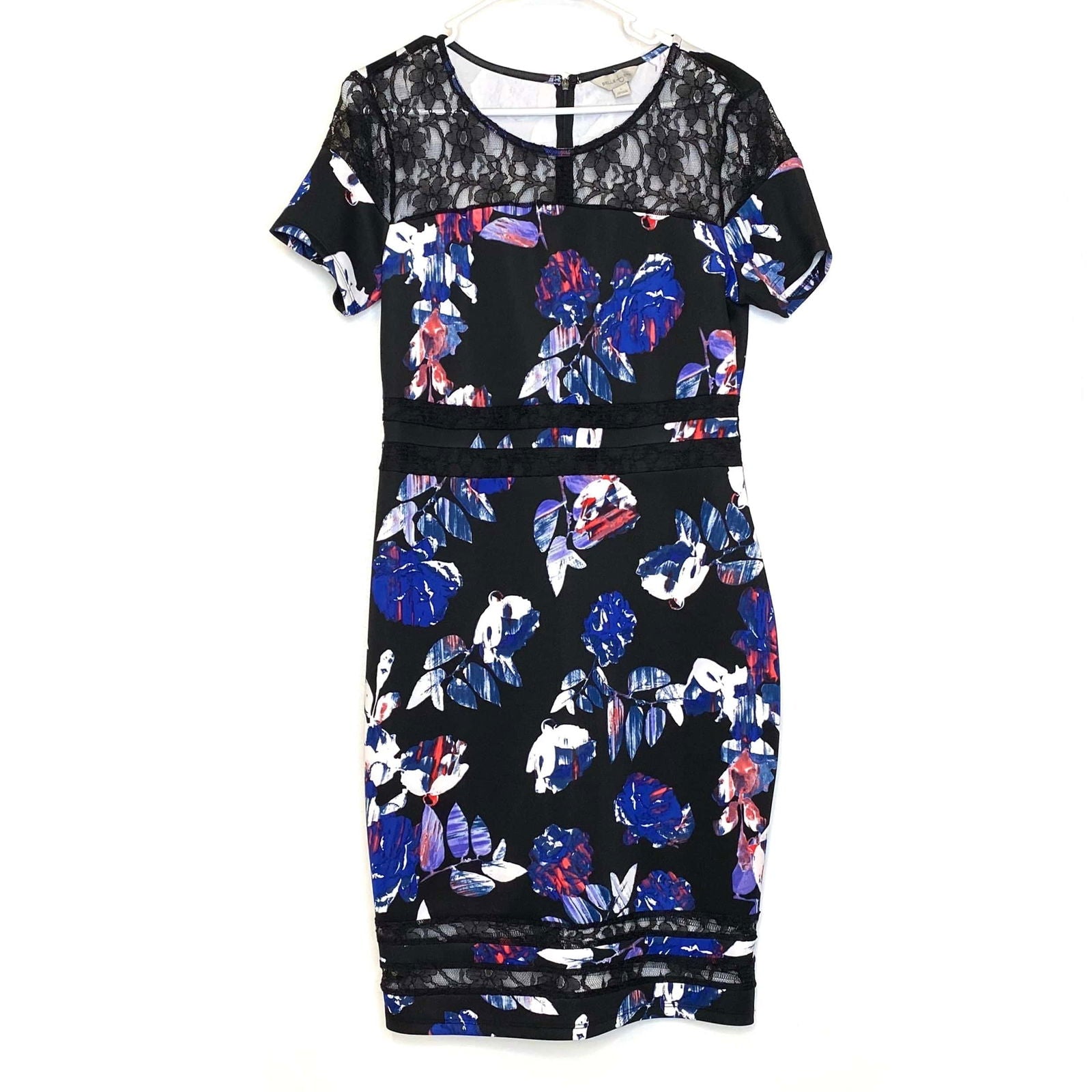 Belle + Sky Womens Size L White/Black/Blue Floral Bodycon Dress Knee L Parsimony Shoppes Belle + Sky Womens Size L White/Black/Blue Floral Bodycon Dress Knee L Parsimony Shoppes