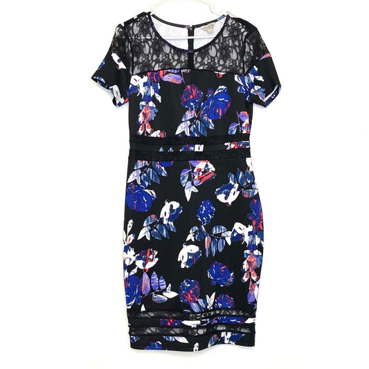 Belle + Sky Womens Size L White/Black/Blue Floral Bodycon Dress Knee Length -  | Buy at Parsimony Shoppes