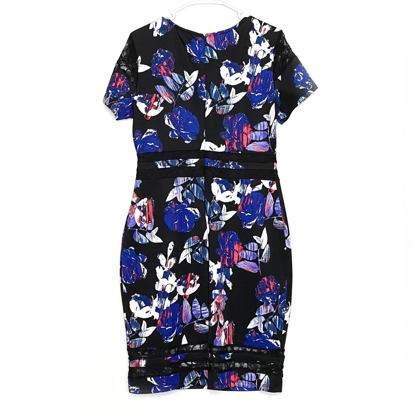 Belle + Sky Womens Size L White/Black/Blue Floral Bodycon Dress Knee Length - | Buy at Parsimony Shoppes