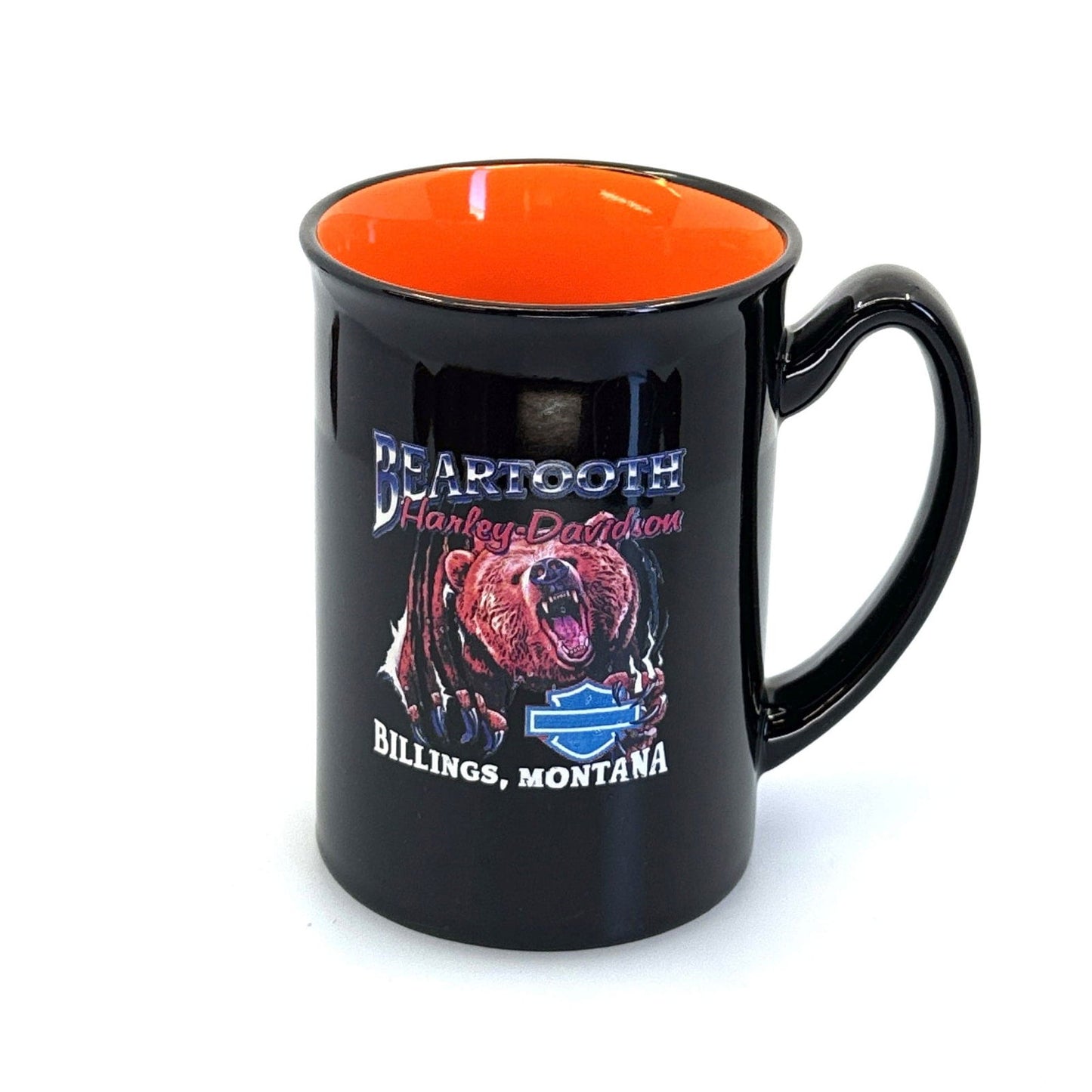 Billings, MT | Beartooth Harley-Davidson Ceramic Coffee Cup | Color: Black/Orange | 14 fl oz - | Buy at Parsimony Shoppes