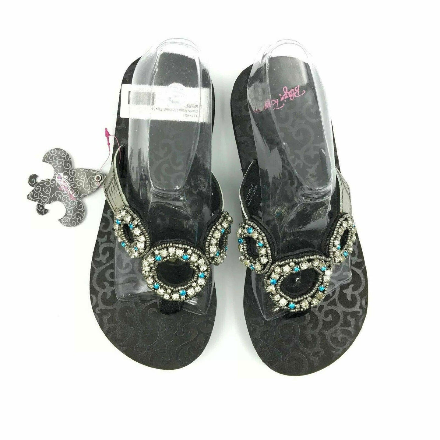 Blazin Roxx Women “Liz” Flip Flops, Silver/Blue Rhinestones - Size 6 - | Buy at Parsimony Shoppes
