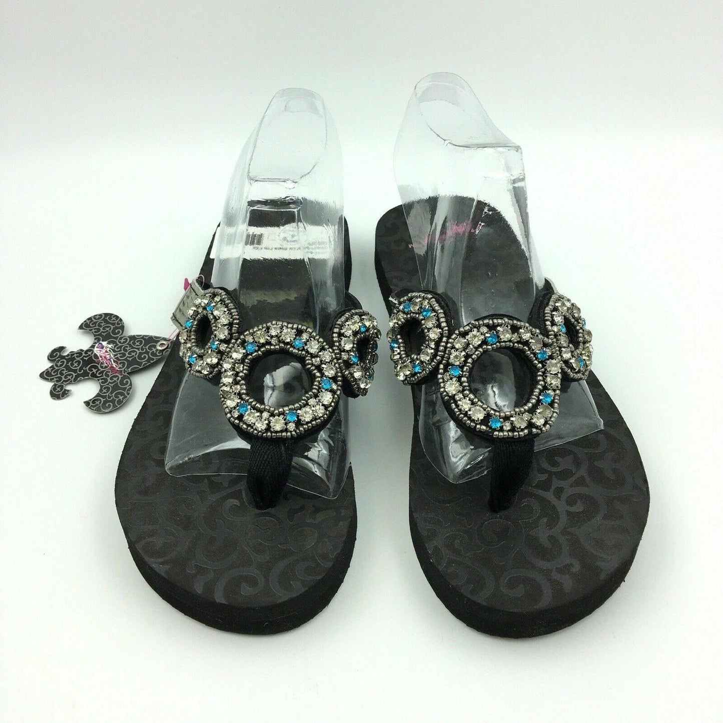 Blazin Roxx Women “Liz” Flip Flops, Silver/Blue Rhinestones - Size 6 - | Buy at Parsimony Shoppes