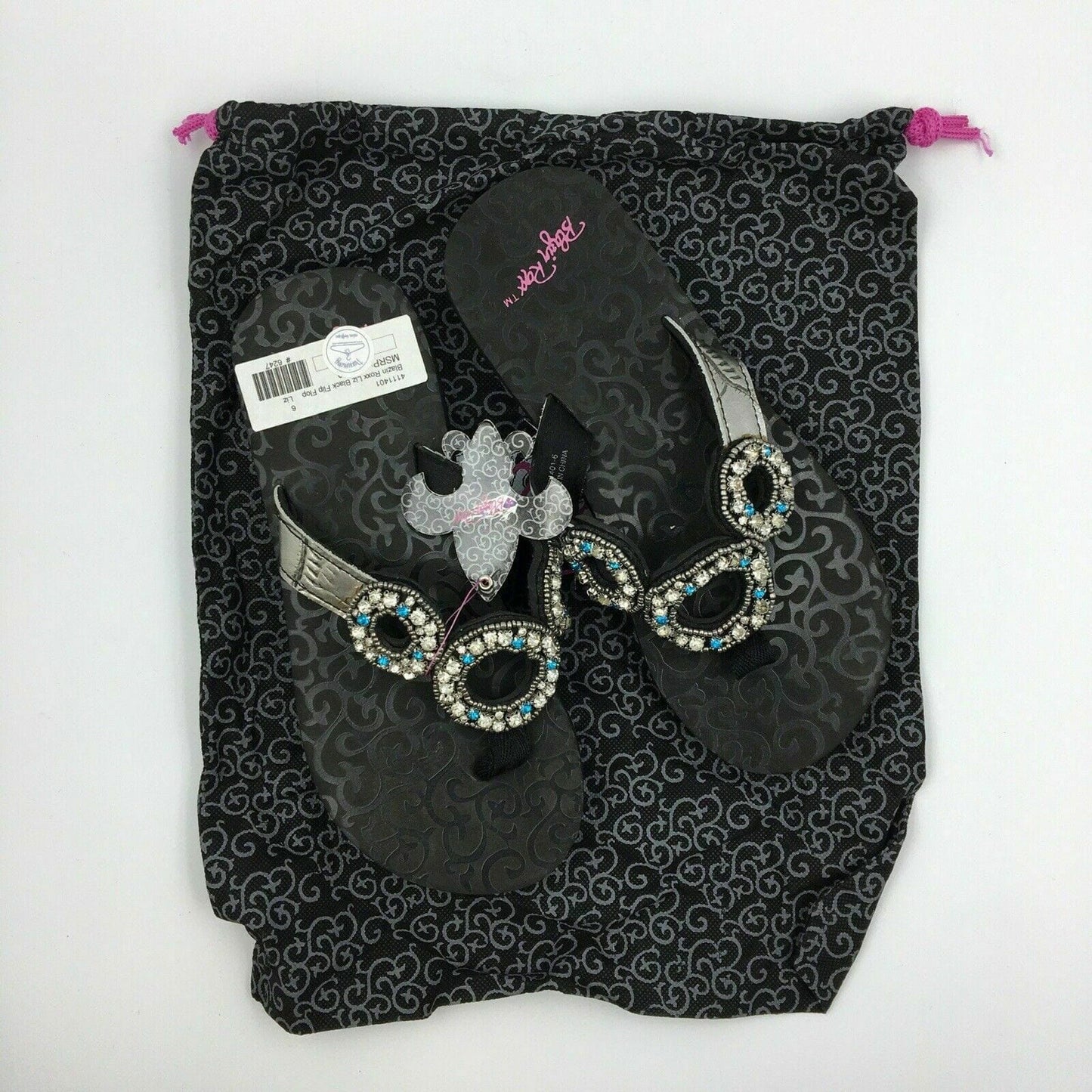 Blazin Roxx Women “Liz” Flip Flops, Silver/Blue Rhinestones - Size 6 - | Buy at Parsimony Shoppes