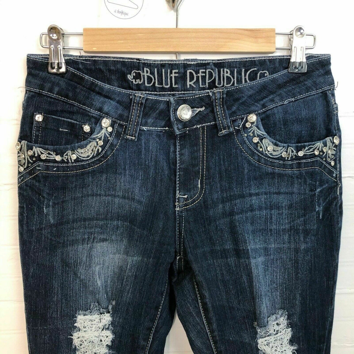Blue Republic Juniors Size 7 Distressed Blue Denim Jeans Straight Leg - | Buy at Parsimony Shoppes