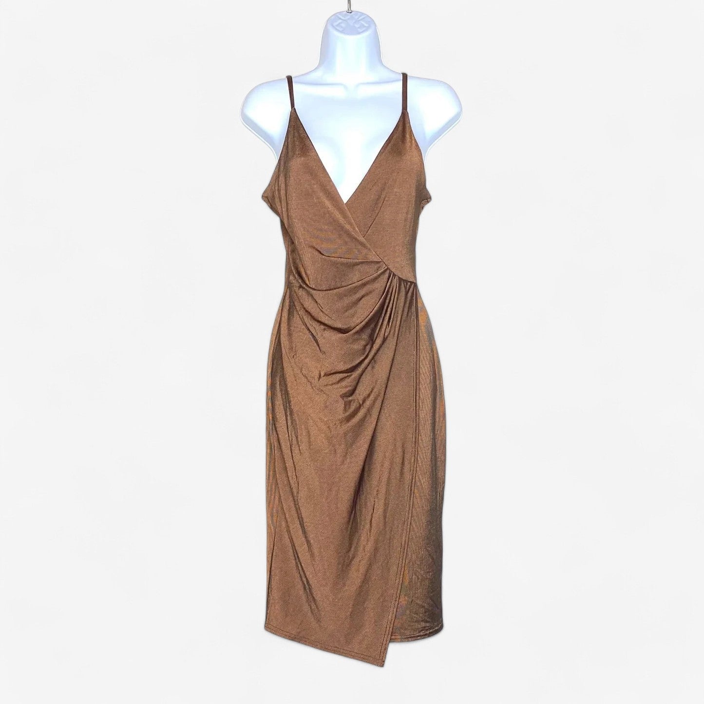 Boohoo Night Women's Sasha Slinky Midi Dress - Size 6 - Copper Brown