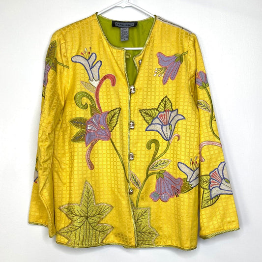 Bright Indigo Moon Womens Embroidered & Embellished Button-Up Jacket Size Small Floral Yellow -  | Buy at Parsimony Shoppes