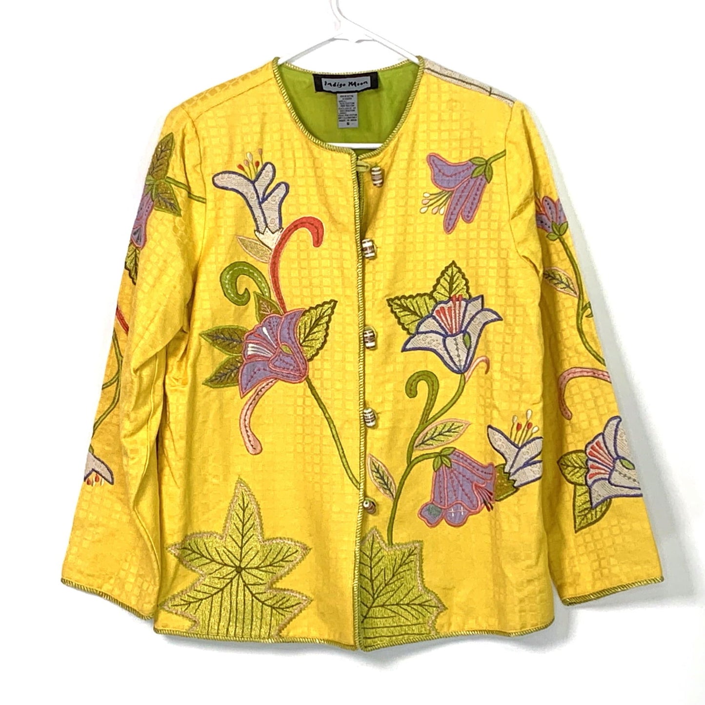 Bright Indigo Moon Womens Embroidered & Embellished Button-Up Jacket Size Small Floral Yellow - | Buy at Parsimony Shoppes