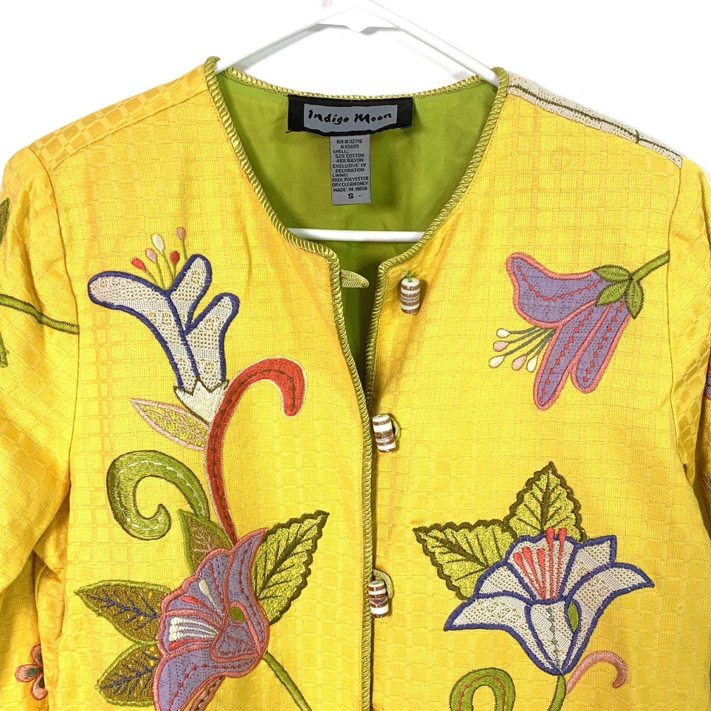 Bright Indigo Moon Womens Embroidered & Embellished Button-Up Jacket Size Small Floral Yellow - | Buy at Parsimony Shoppes