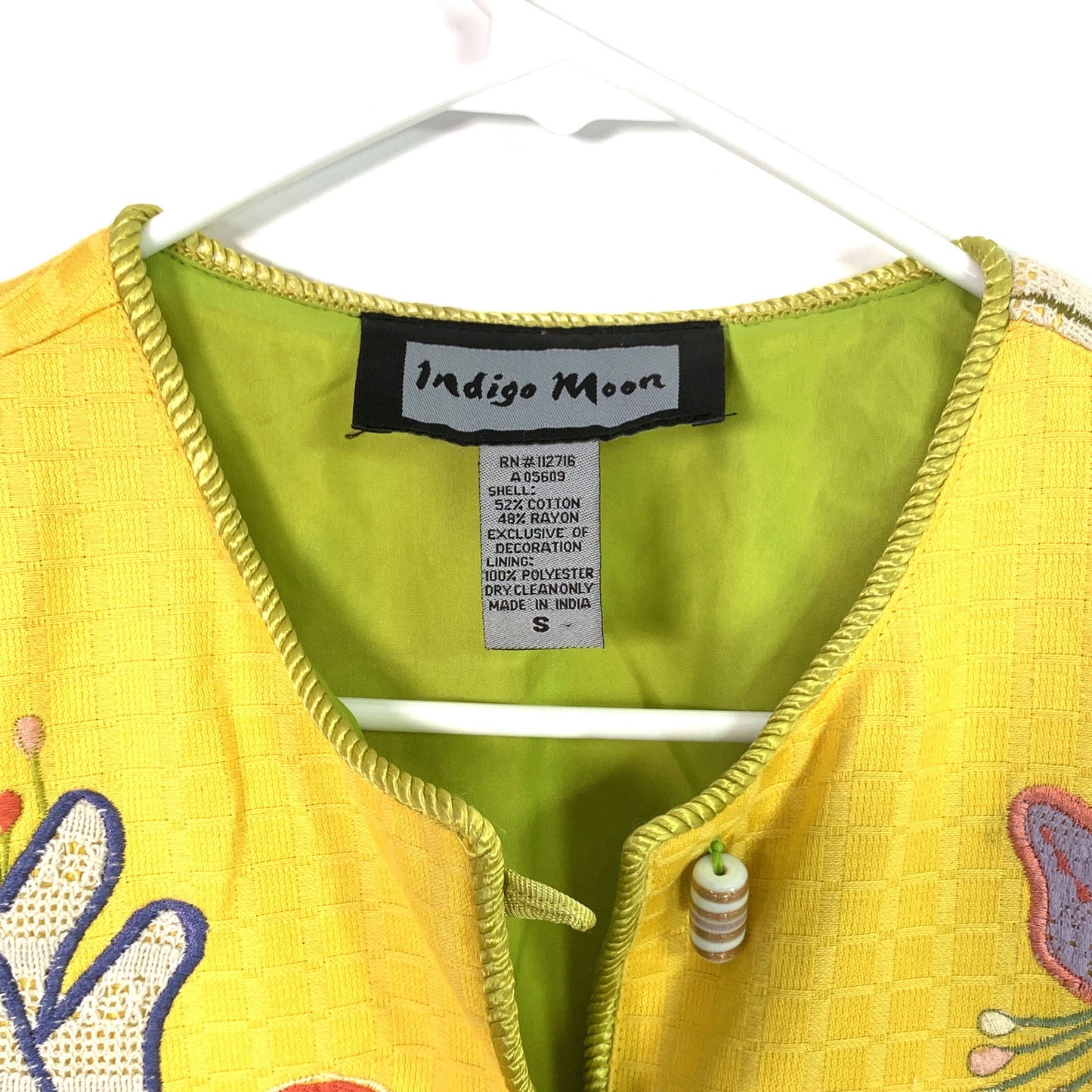 Bright Indigo Moon Womens Embroidered & Embellished Button-Up Jacket Size Small Floral Yellow - | Buy at Parsimony Shoppes