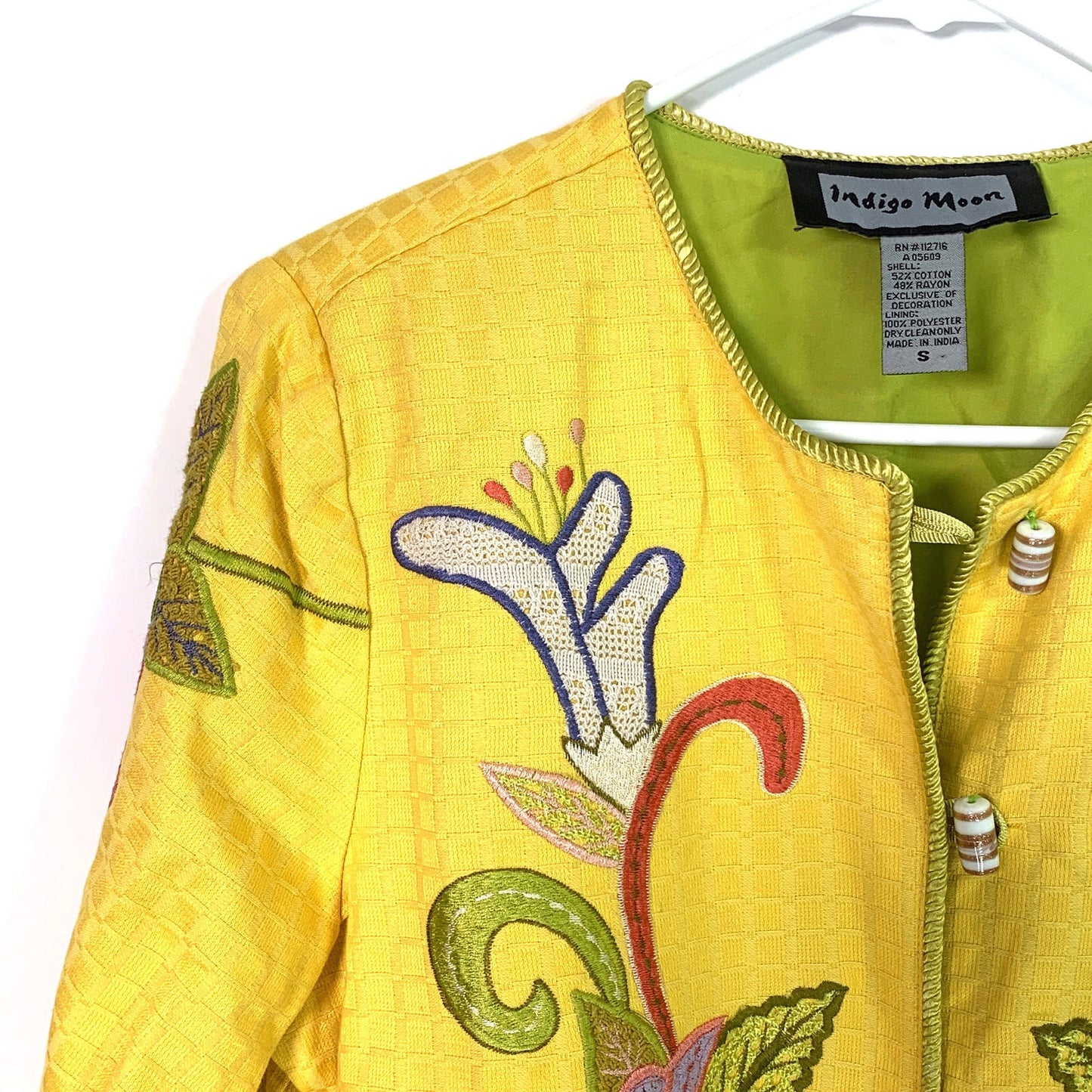 Bright Indigo Moon Womens Embroidered & Embellished Button-Up Jacket Size Small Floral Yellow - | Buy at Parsimony Shoppes