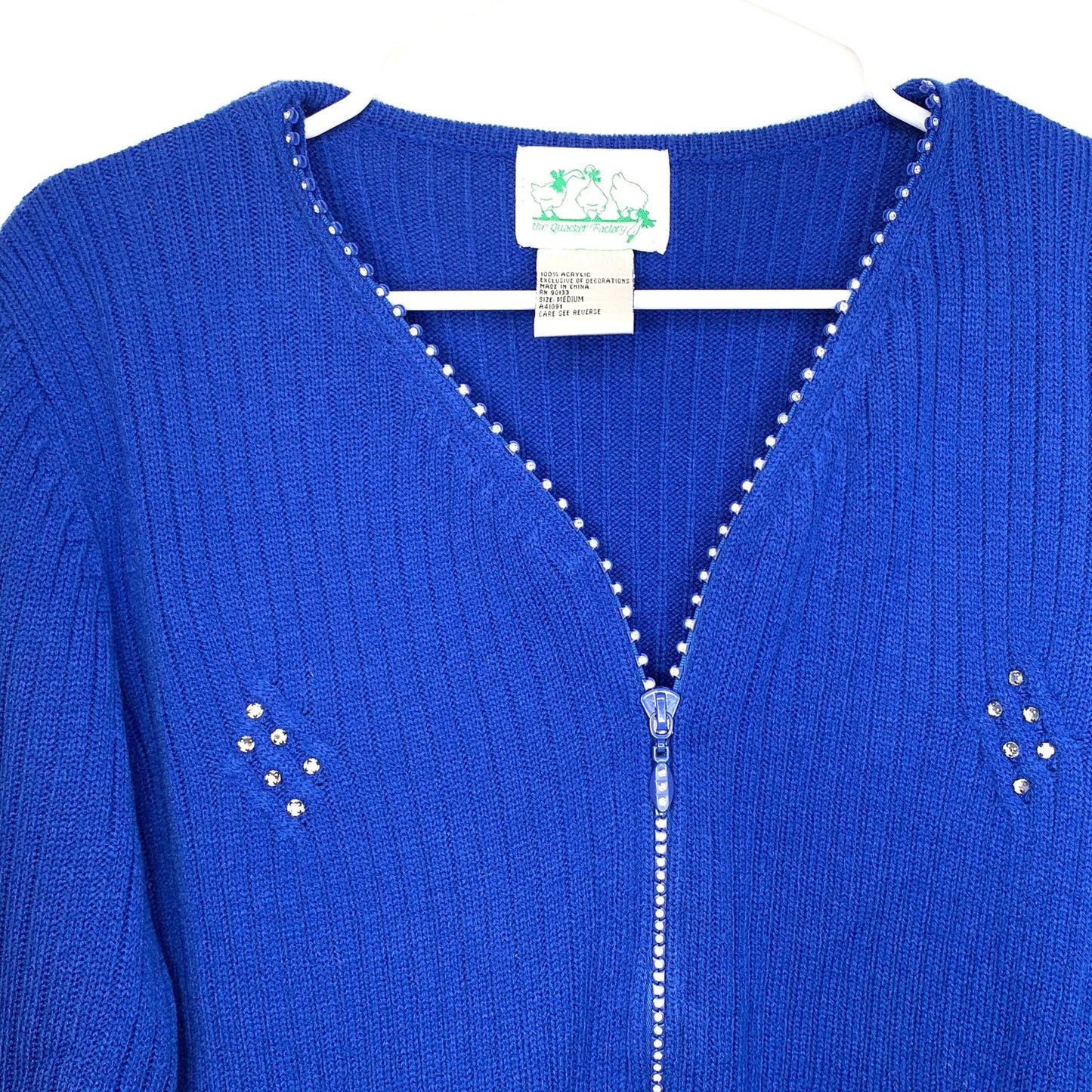 Bright Quacker Factory Womens Size M Blue Sparkle Diamond Full Zip Jacket Long Sleeve Pre-Owned - | Buy at Parsimony Shoppes