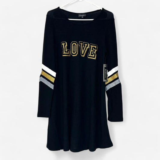 Btween Juniors' Black Glitter 'Love' Striped Sweater Dress - Size M - NWT