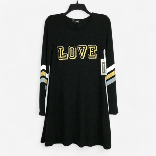 Btween Womens Juniors Size Small Black Sweater Dress Glitter “Love” & Stripes