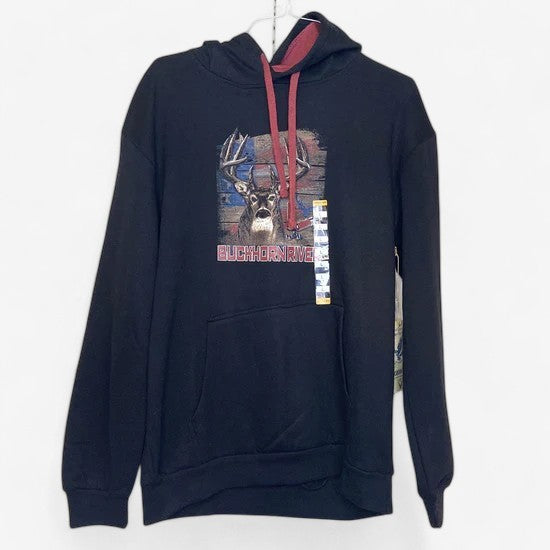 Buckhorn River Men's Black American Flag Stag Graphic Hoodie - Size L - NWT