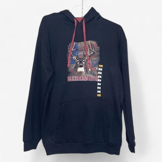 Buckhorn River Men's Black American Flag Stag Hoodie Size M