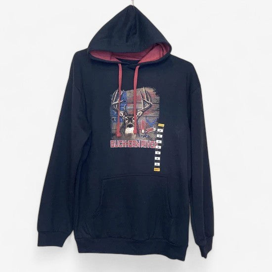 Buckhorn River Men's Black American Flag Stag Graphic Hoodie - Size M - NWT