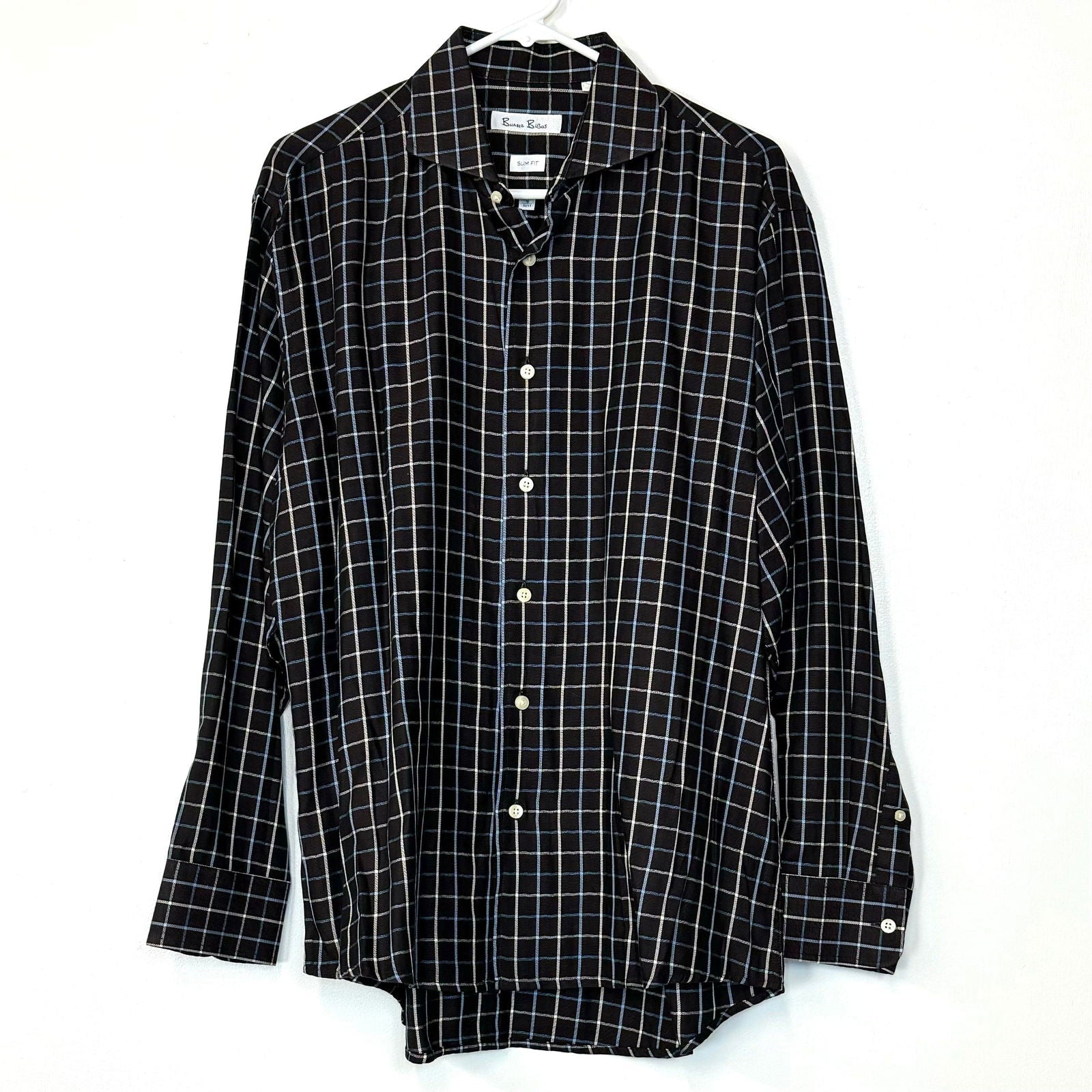Burma Bibas | Mens Slim Fit Checked Dress Shirt | Color: Brown | Size: 16 32/33 | Pre-Owned Burma Bibas | Mens Slim Fit Checked Dress Shirt | Color: Brown | Size: 16 32/33 | Pre-Owned
