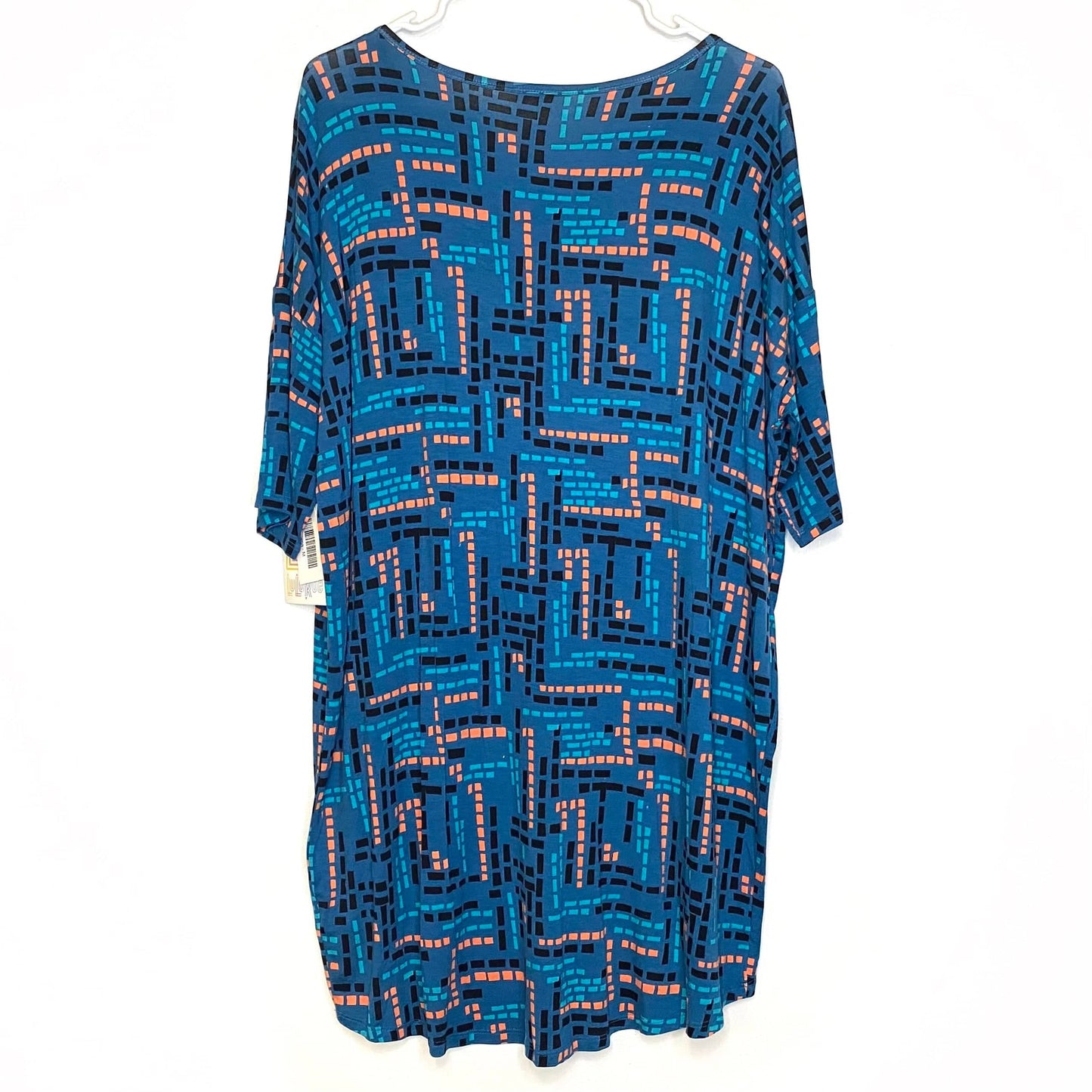 LuLaRoe Womens M Irma Green Abstract Brick Pattern S/s Tunic Top NWT