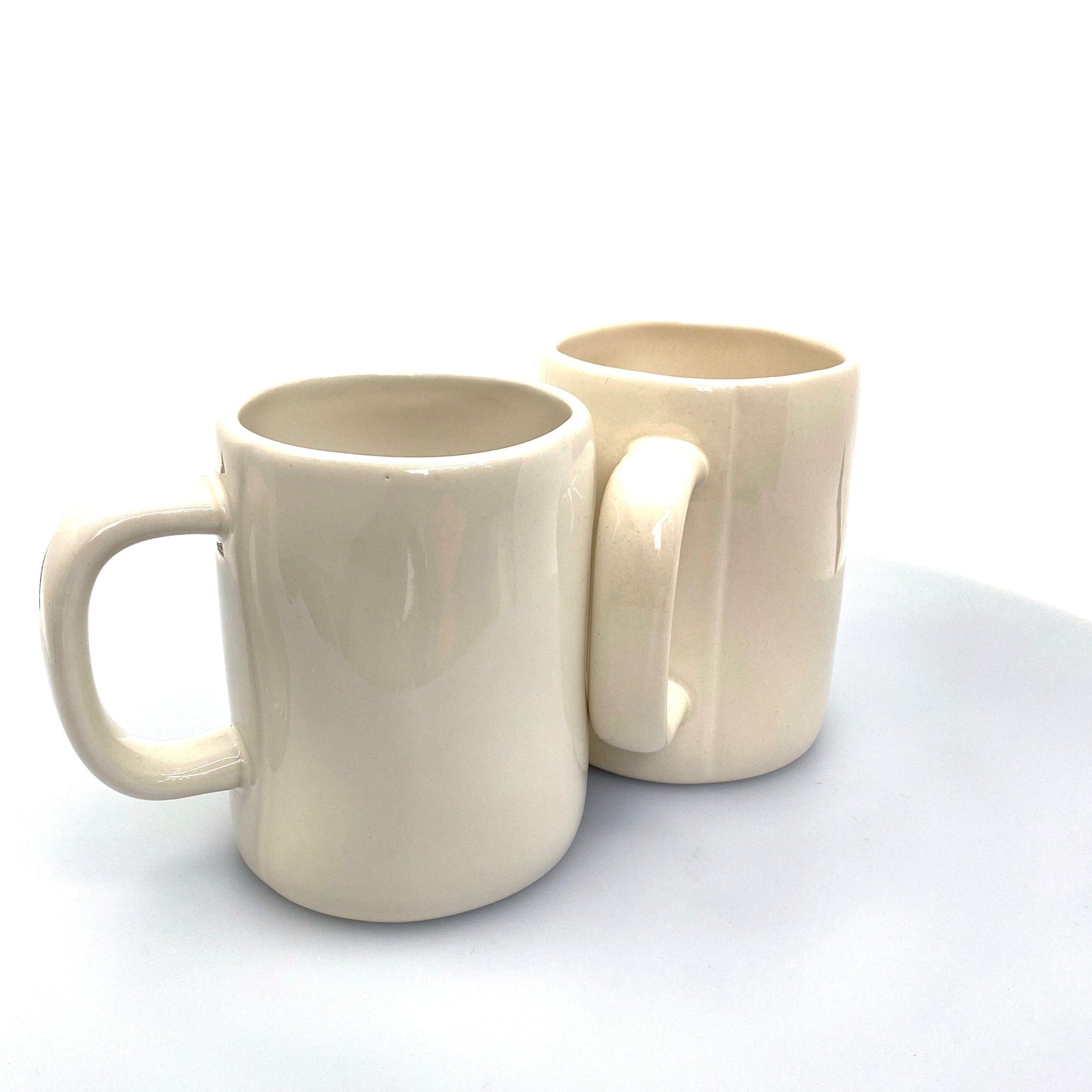 Pair of Rae Dunn ‘BEAUTY/BEAST’ Large Letters White Coffee Cup Mug By Magenta Pre-Owned