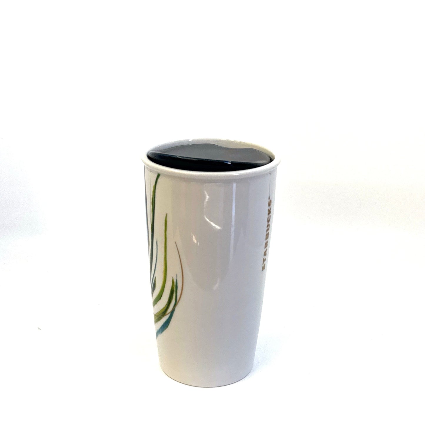Starbucks | 2015 Ceramic Peacock Feather Mug w/Lid | Color: White/Blue | Size: 12 fl oz | RARE
