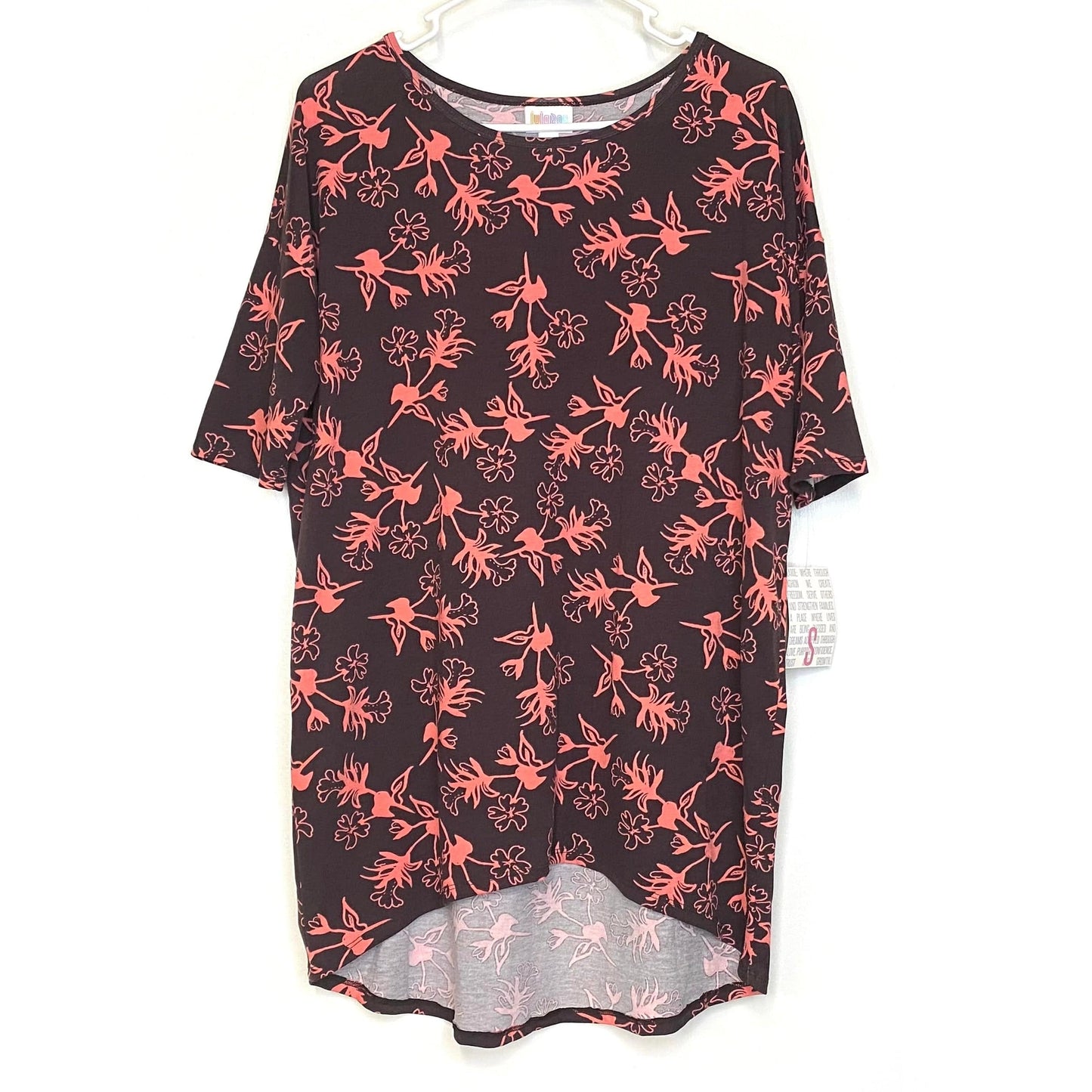 LuLaRoe Womens S Irma Brown/Pink Floral S/s Tunic Top NWT