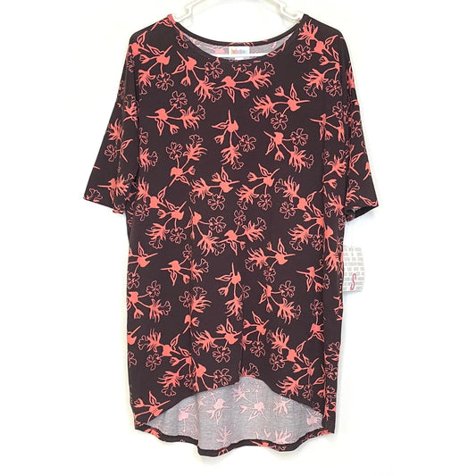 LuLaRoe Womens S Irma Brown/Pink Floral S/s Tunic Top NWT