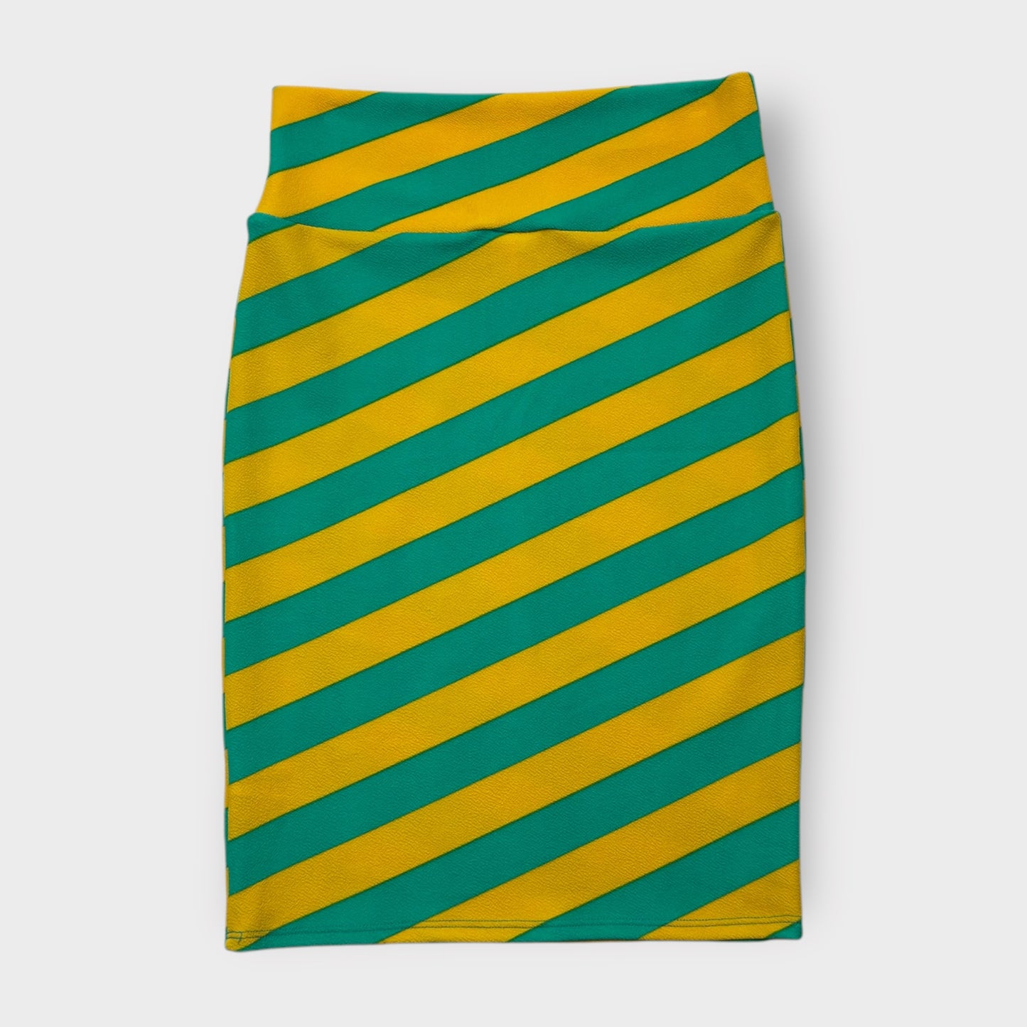 LuLaRoe Cassie Pencil Skirt - Yellow and Green Diagonal Striped Pattern - Size S (4-6) - NWT