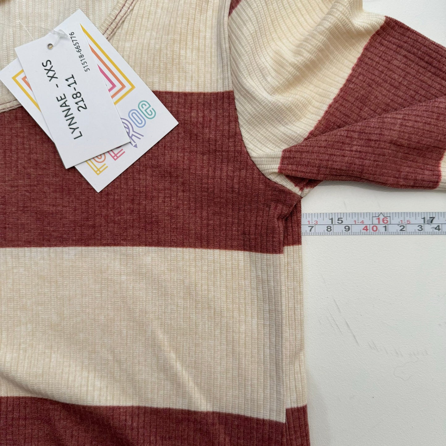 LuLaRoe Vault | Lynnae High-Low L/s Top | Size: XXS (00-0) | Brown/Cream | Striped | NWT