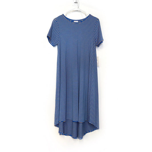 LuLaRoe Womens S Beige/Blue Striped 'Carly' S/s Swing Dress NWT