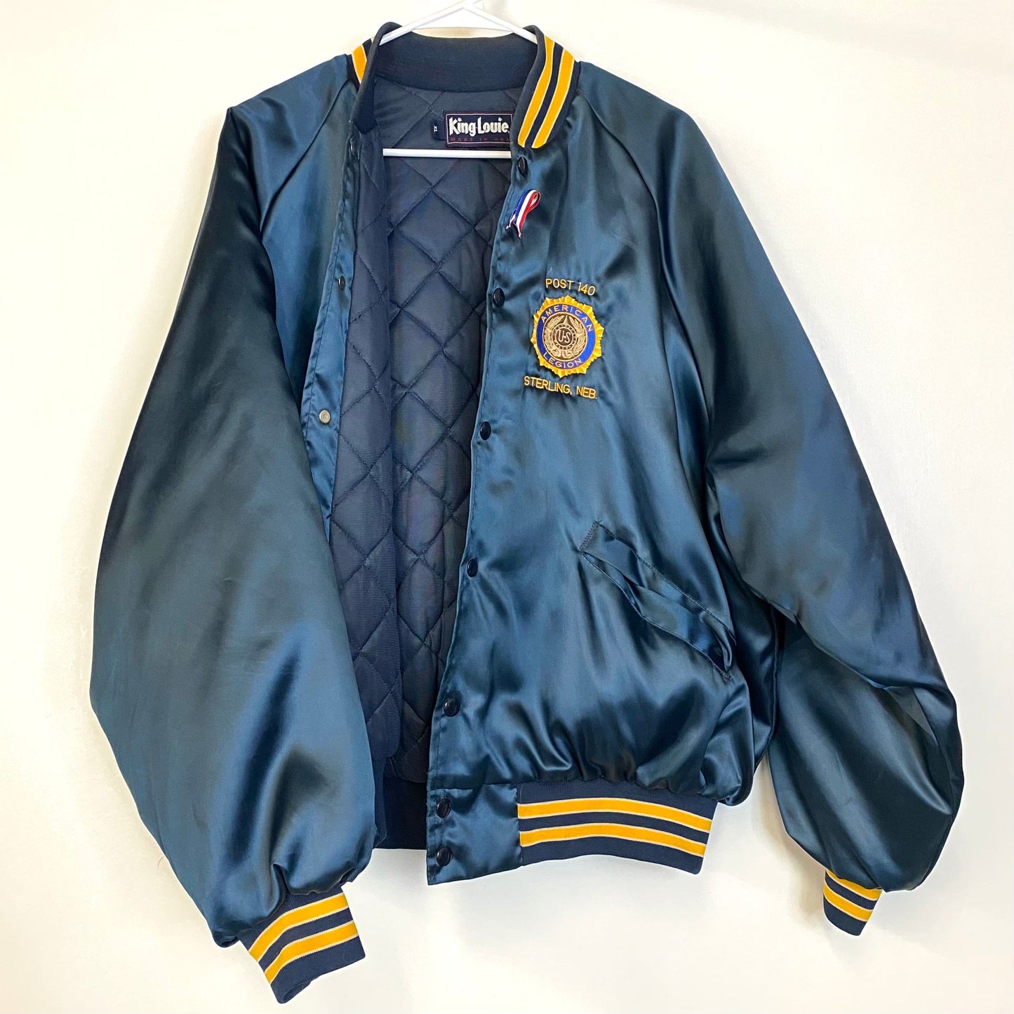 Vintage King Louie American Legion Bomber Jacket STERLING, NEB Post 140 Embroidered XL