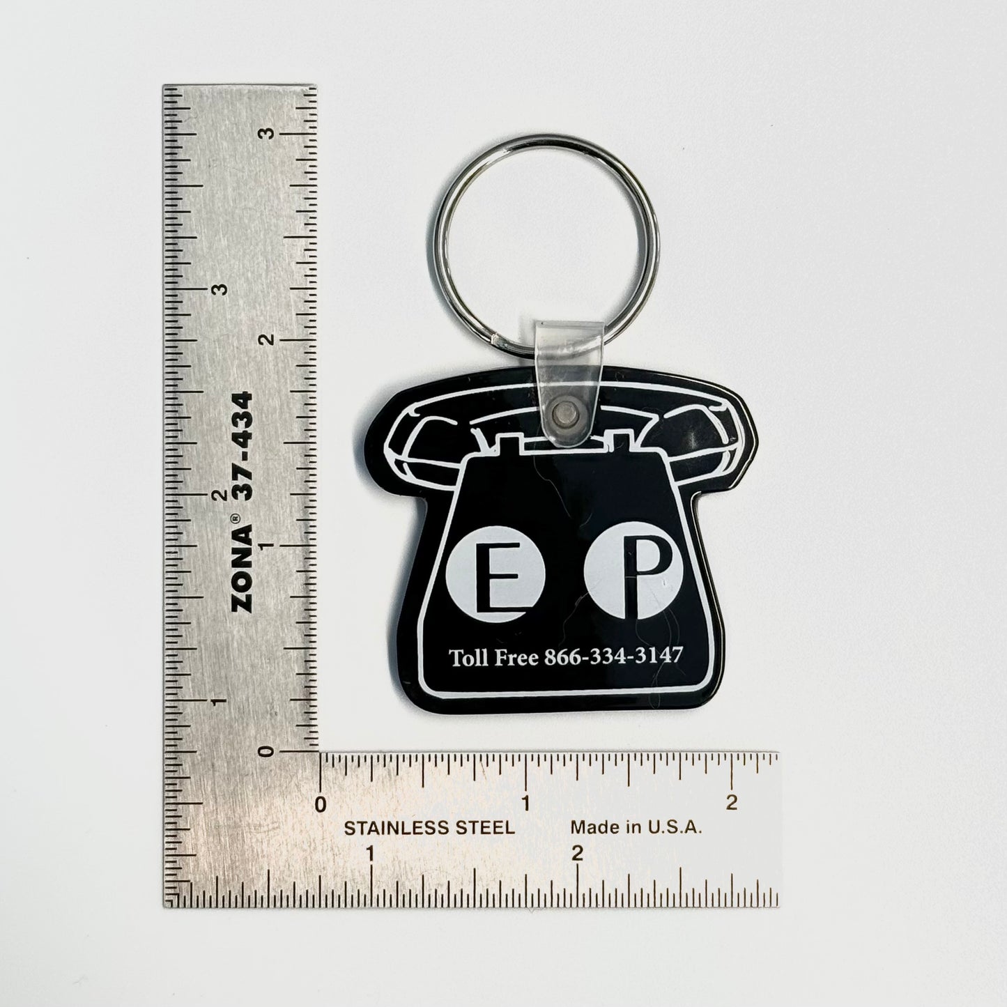 Vintage Telephone ‘EP - Edgar Prospect Bank’ Keychain Key Ring Black Rubber