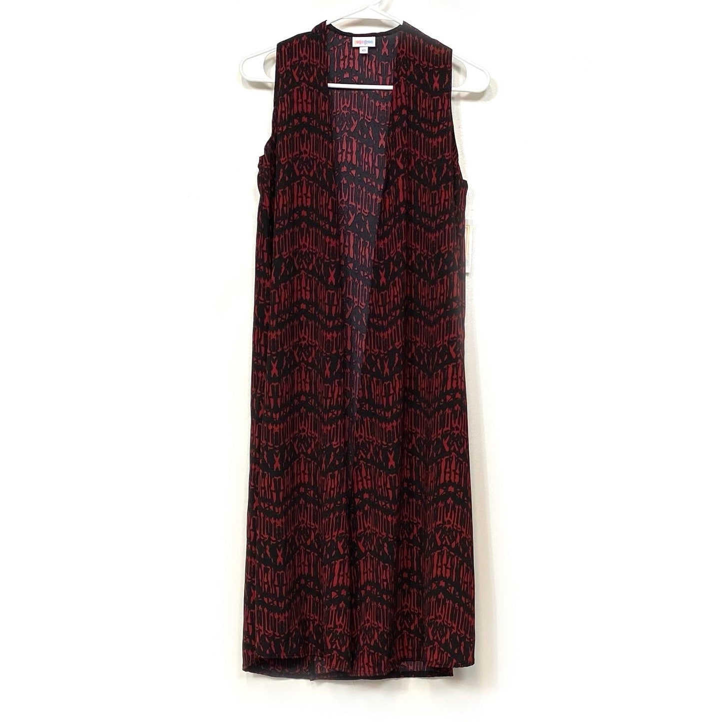 LuLaRoe Womens Size XS Red/Black Abstract Pattern Joy Geometric Duster Vest Sleeveless NWT