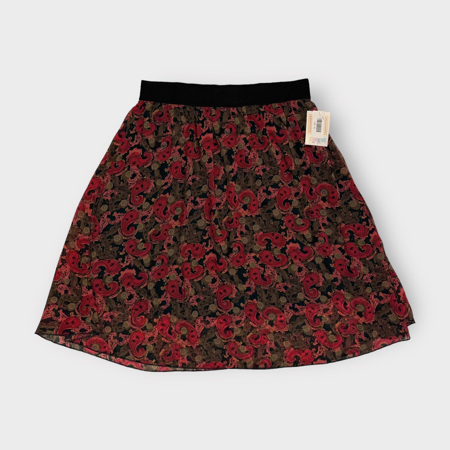 LuLaRoe Lined Lola Skirt | XL | Red/Green/Black Paisley | NWT