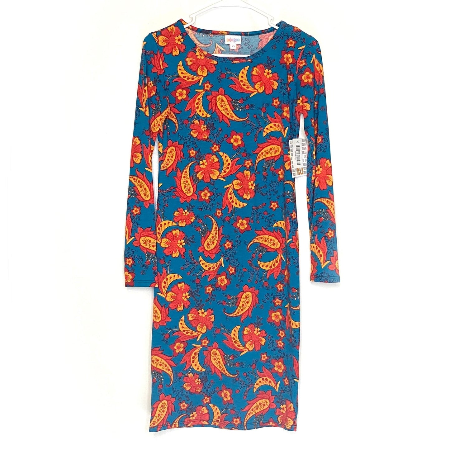 LuLaRoe Womens XS Debbie Orange/Red/Blue Paisley/Floral Dress NWT