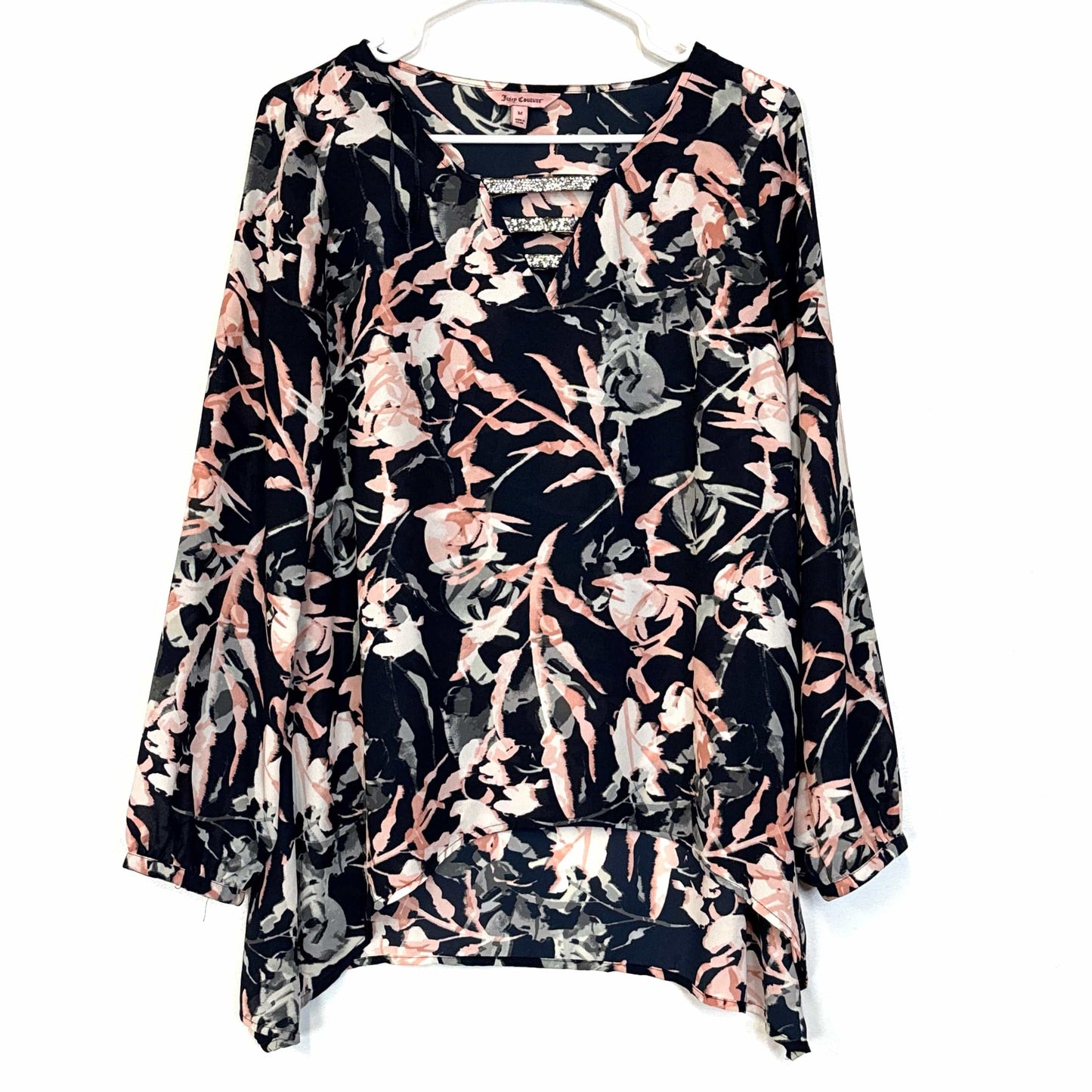 Juicy Couture Womens Dress Size M Pink/Blue Floral/Bling Blouse Pre-Owned