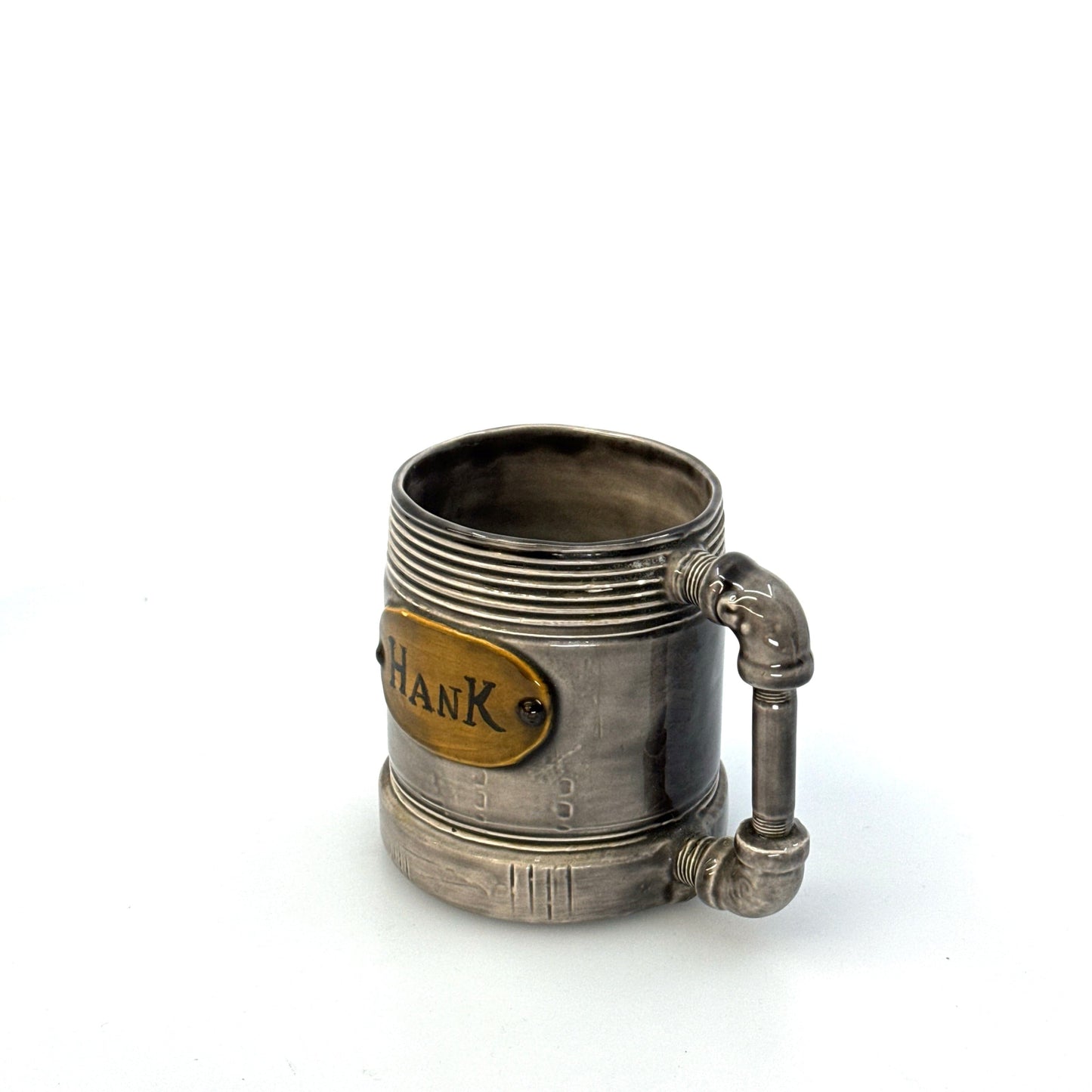 Personalized | Threaded Pipe ‘Hank’ Ceramic Coffee Mug | Color: Gray | Size: 10 fl oz