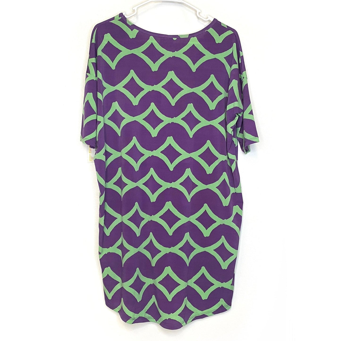LuLaRoe Womens S Irma Purple/Green Trellis Pattern S/s Tunic Top NWT
