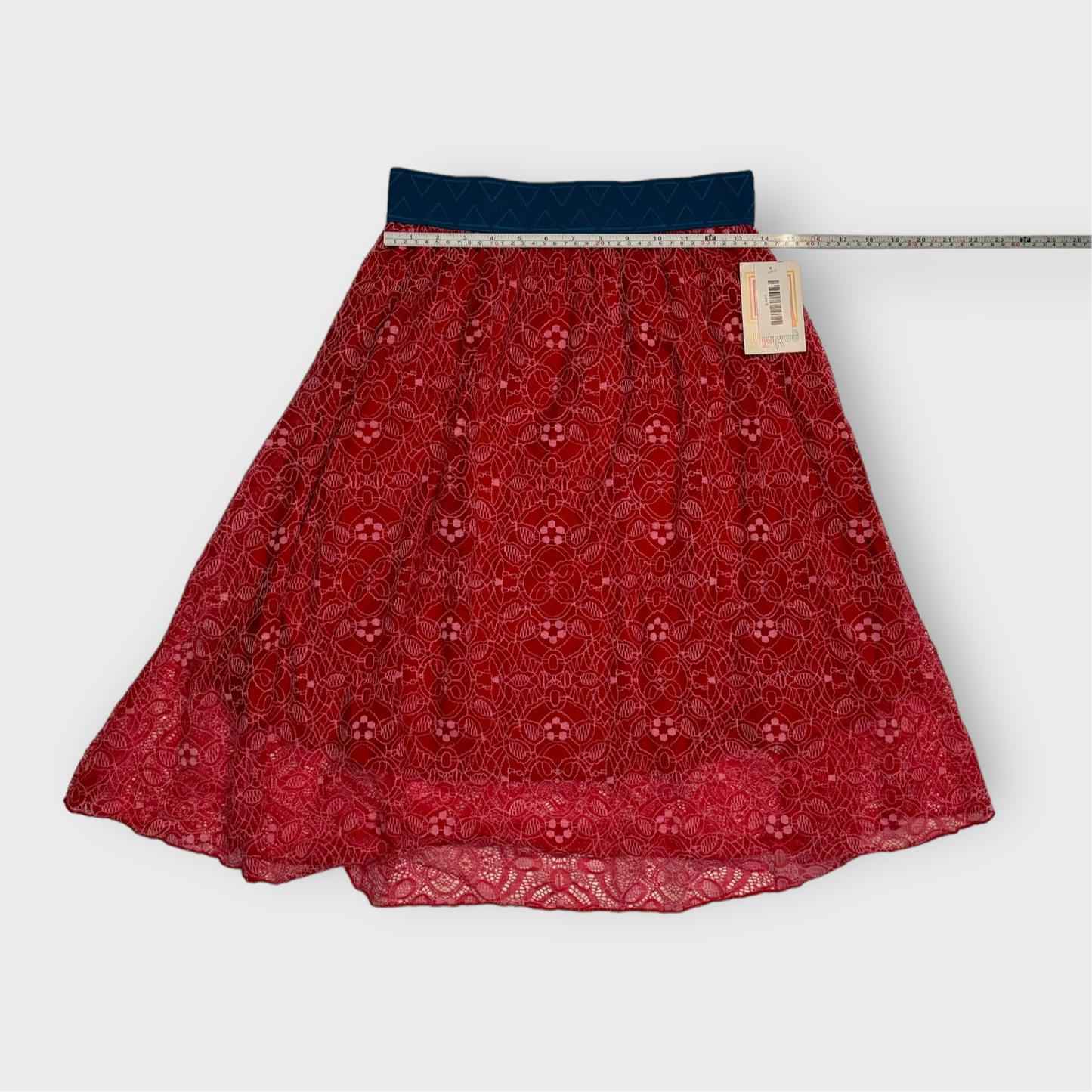 LuLaRoe Lined Lola Skirt | S | Pink/Blue Lace | NWT