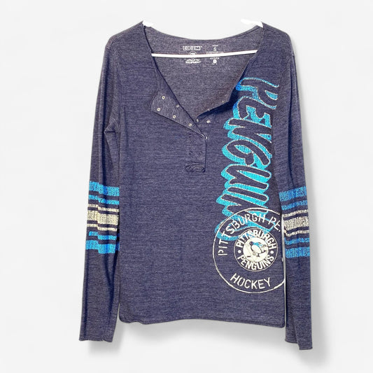 CCM Women's Detroit Penguins Gray Snap-Front Henley Long Sleeve T-Shirt - Size S