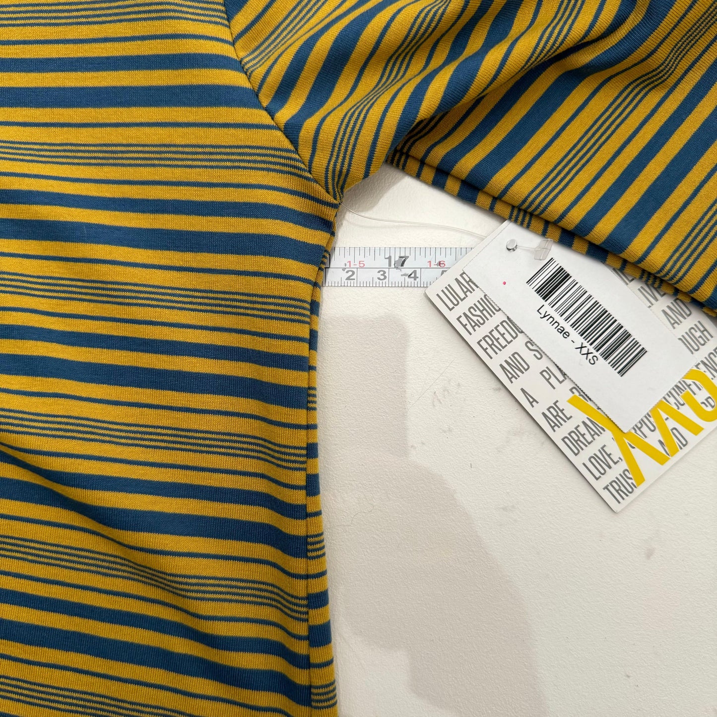 LuLaRoe Vault | Lynnae High-Low L/s Top | Size: XXS (00-0) | Yellow/Blue | Striped | NWT