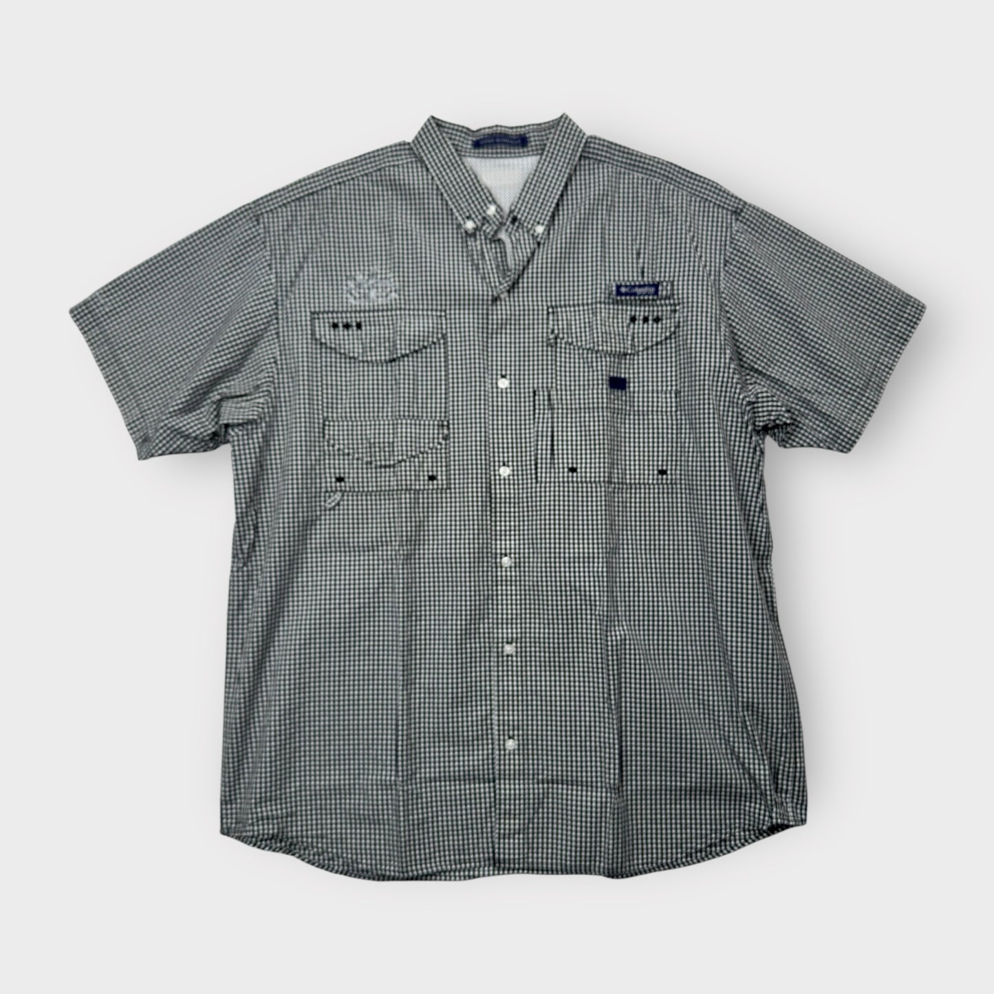 Columbia Men's Super Bonehead Vented Fishing Shirt - Black/White Check Plaid - Size 2XL - Short Sleeve