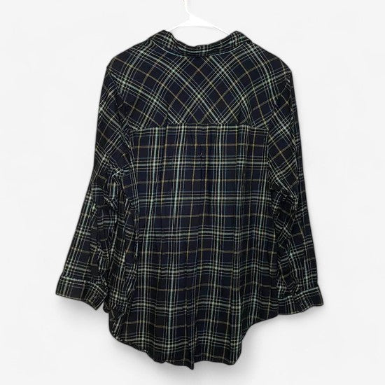 CJ Banks Women's Dark Green Plaid Button-Up Long Sleeve Shirt - Size 2X
